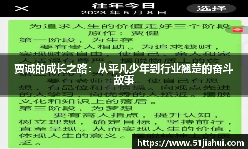 贾诚的成长之路：从平凡少年到行业翘楚的奋斗故事